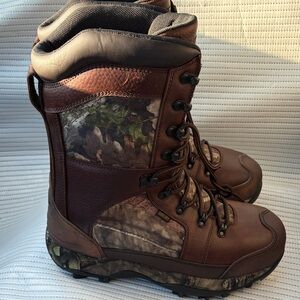 Men's Brown Leather Hunting Boots with Camouflage Panels